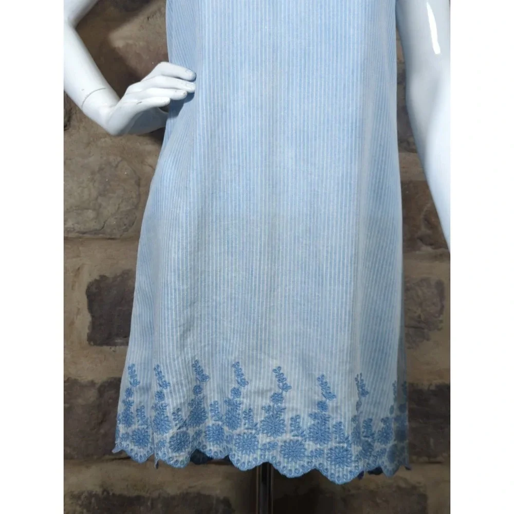 Michael Stars Dress 100% Tencel Blue Striped Sleeveless Embroidered‎ Size Small